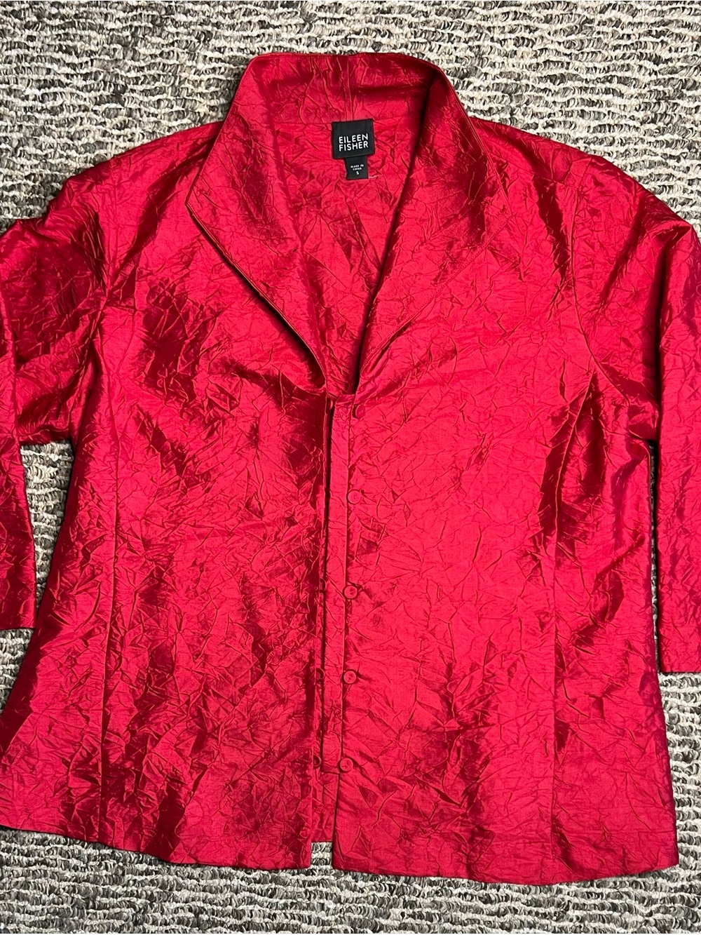 Eileen Fisher Vibrant Red Crinkle Button-Front Blazer